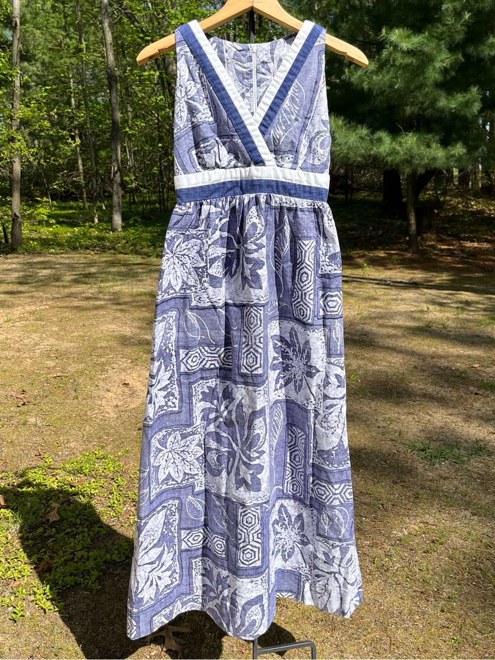 60s Penelope for Liberty House Hawaii Barkcloth Cotton Maxi Dress Resort Floral